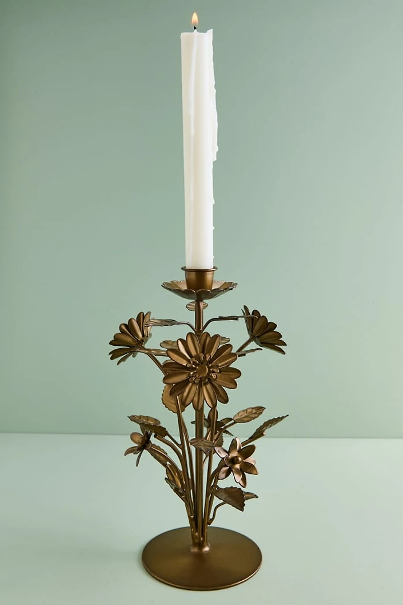 Gold Floral Metal Candle Holder