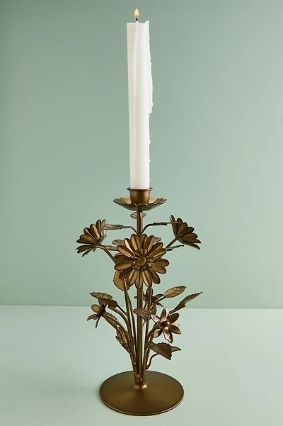 Gold Floral Metal Candle Holder