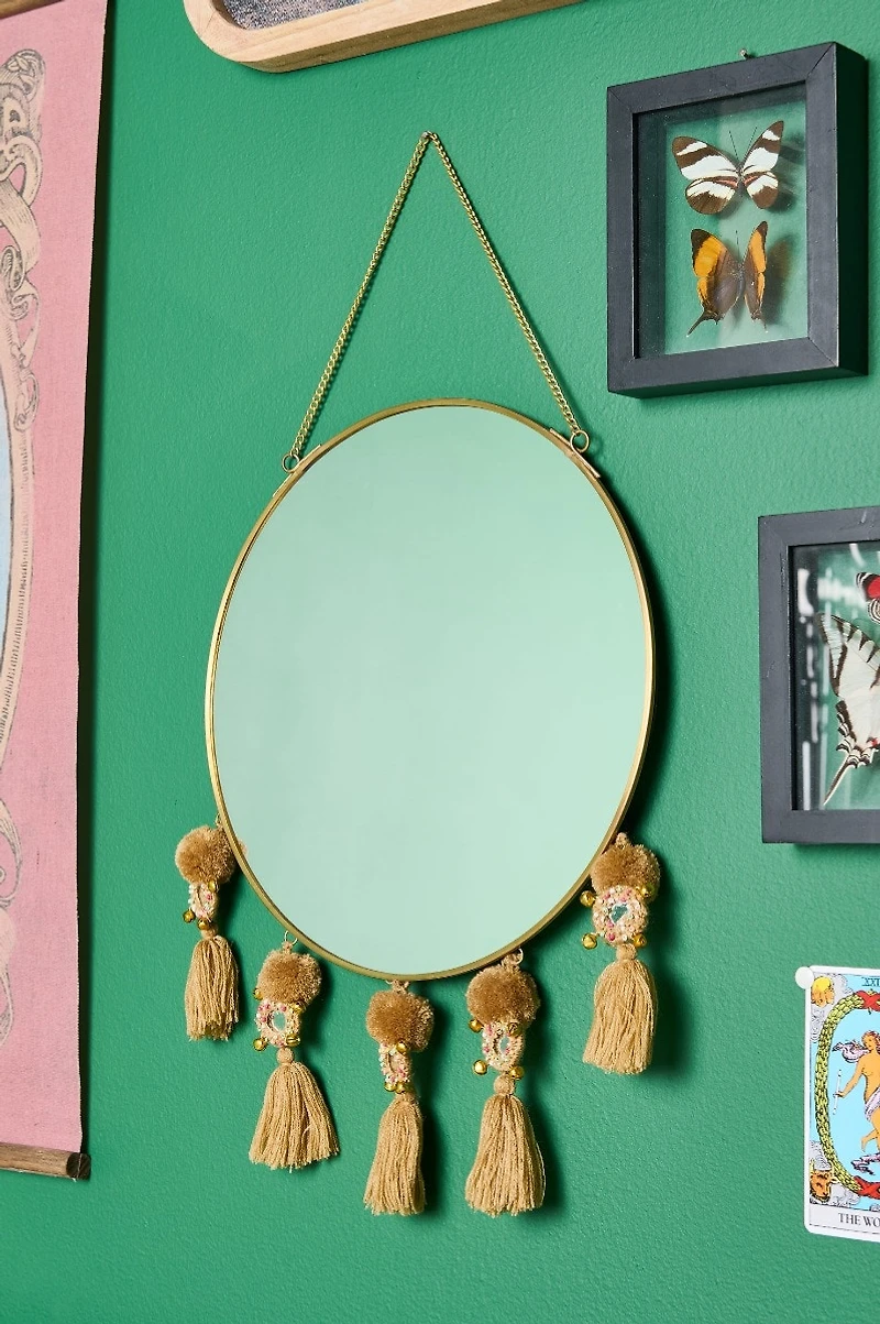 Round Gold Tassel Hanging Mirror