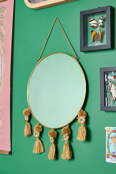 Round Gold Tassel Hanging Mirror