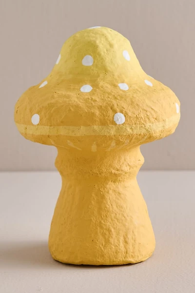 Yellow Mushroom Paper Mache Figurine