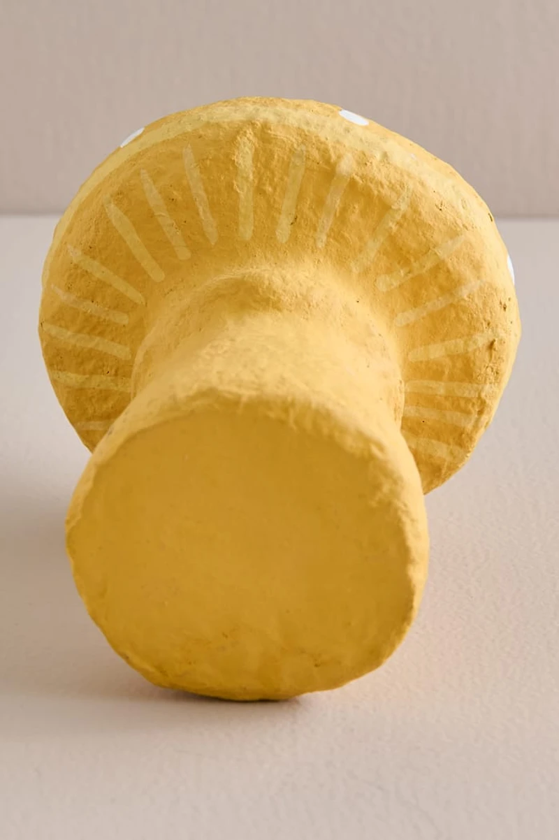 Yellow Mushroom Paper Mache Figurine