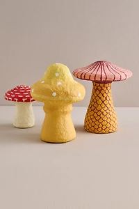Yellow Mushroom Paper Mache Figurine