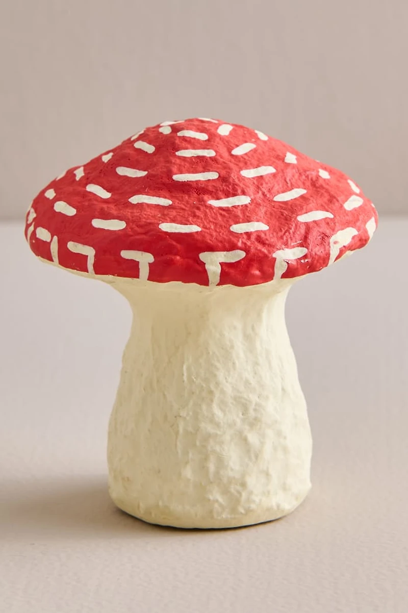 Scarlet Mushroom Paper Mache Figurine