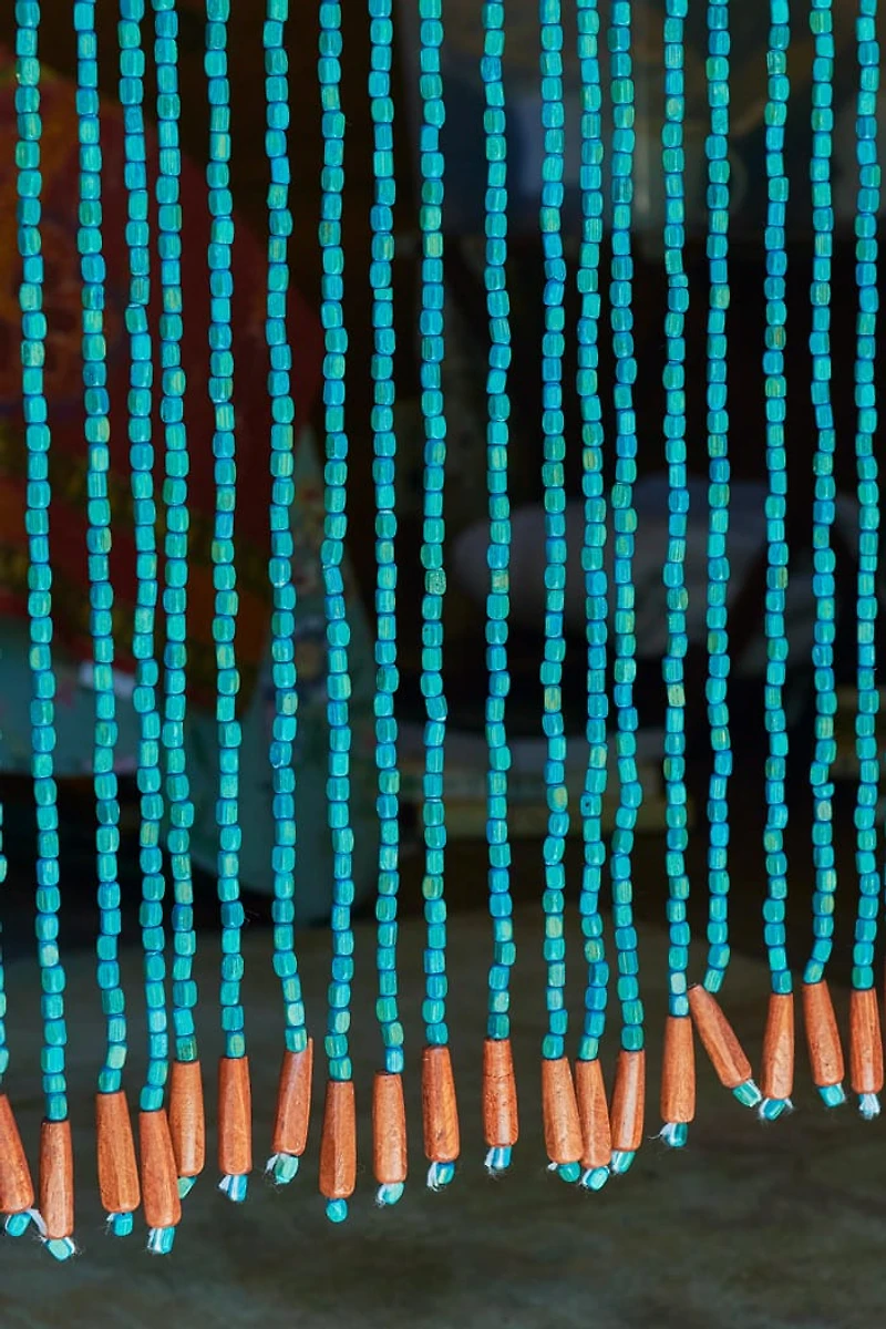 Turquoise Zig Zag Wood Bead Door Curtain