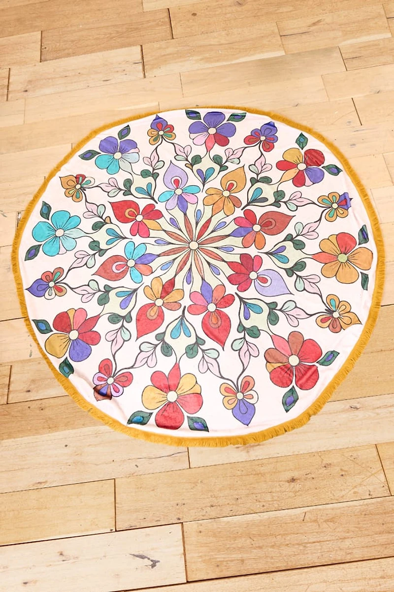 Floral Mandala Round Cozy Throw Blanket