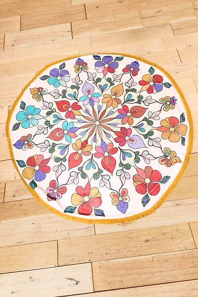 Floral Mandala Round Cozy Throw Blanket