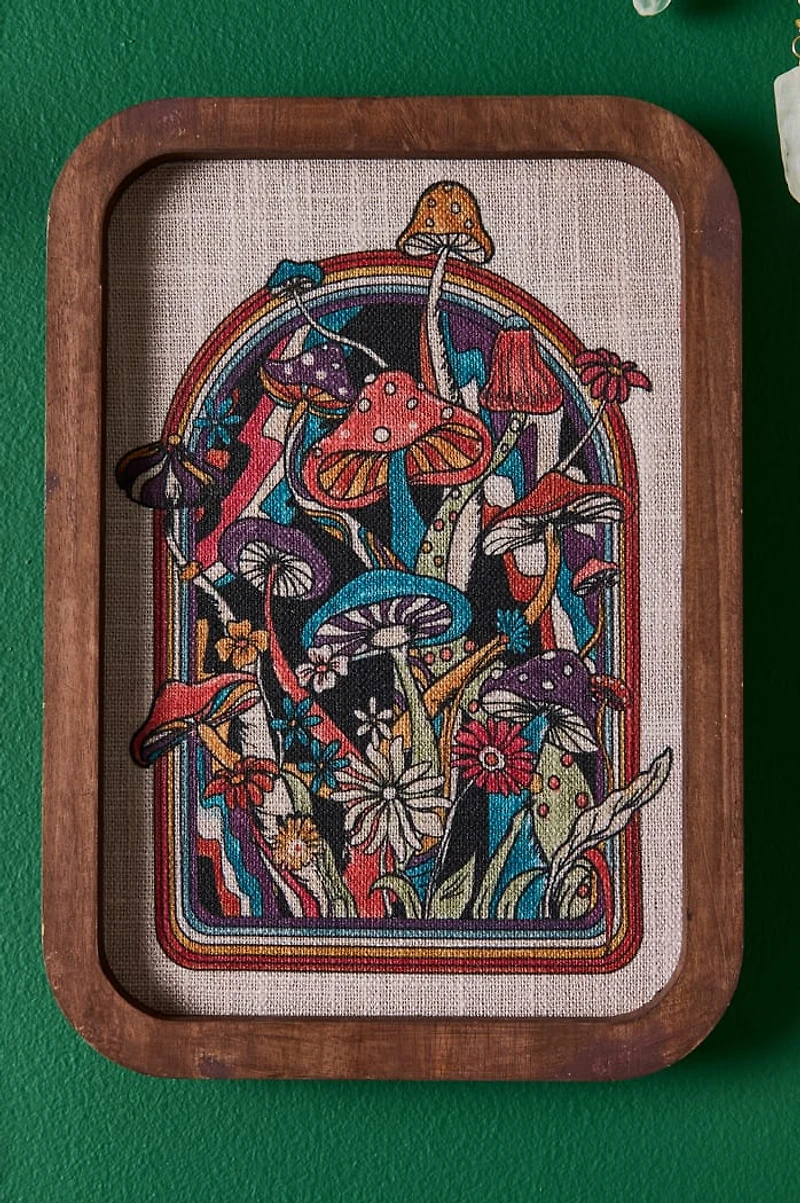 Trippy Mushroom Wood Frame Wall Art