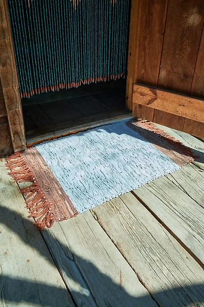 Blue Two Tone Leather Boho Area Rug