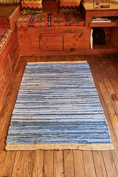 Denim Stripe Jute Boho Area Rug