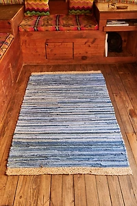 Denim Stripe Jute Boho Area Rug