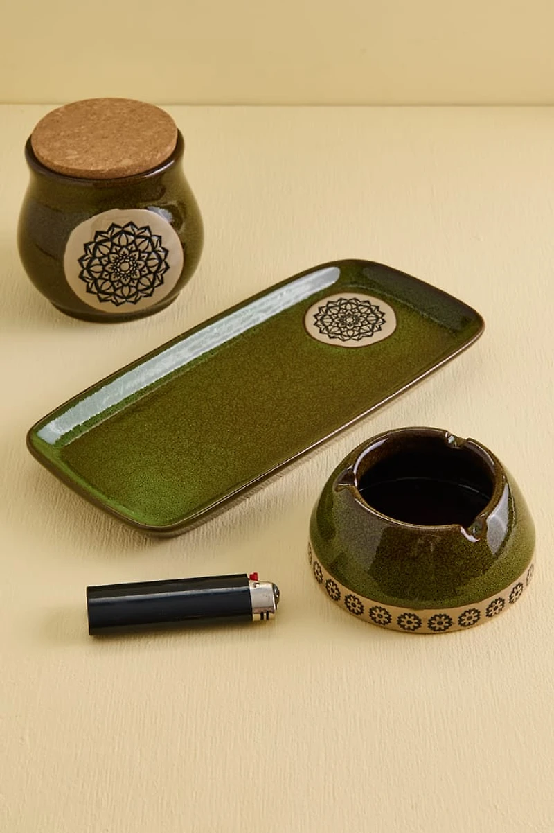 Green Mandala Ceramic Stash Jar