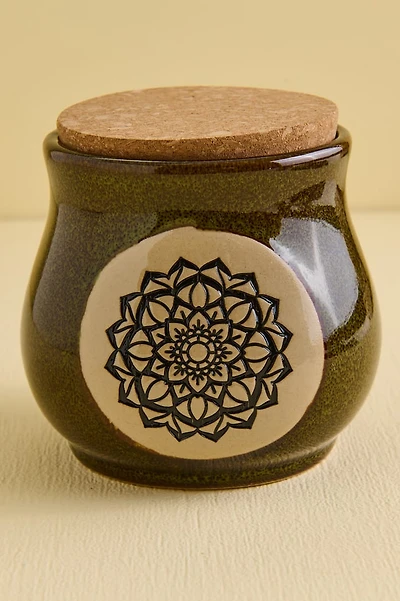 Green Mandala Ceramic Stash Jar