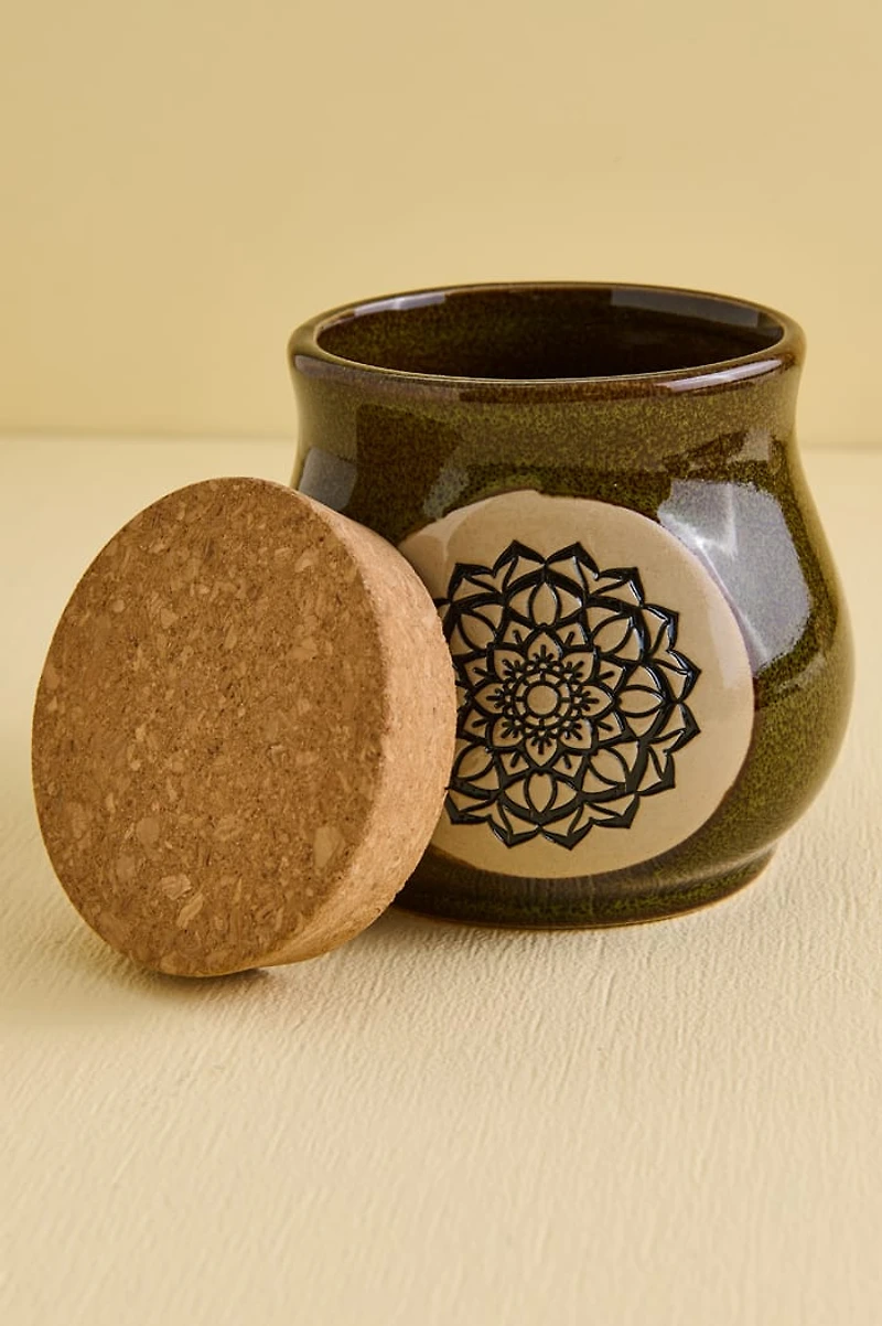 Green Mandala Ceramic Stash Jar