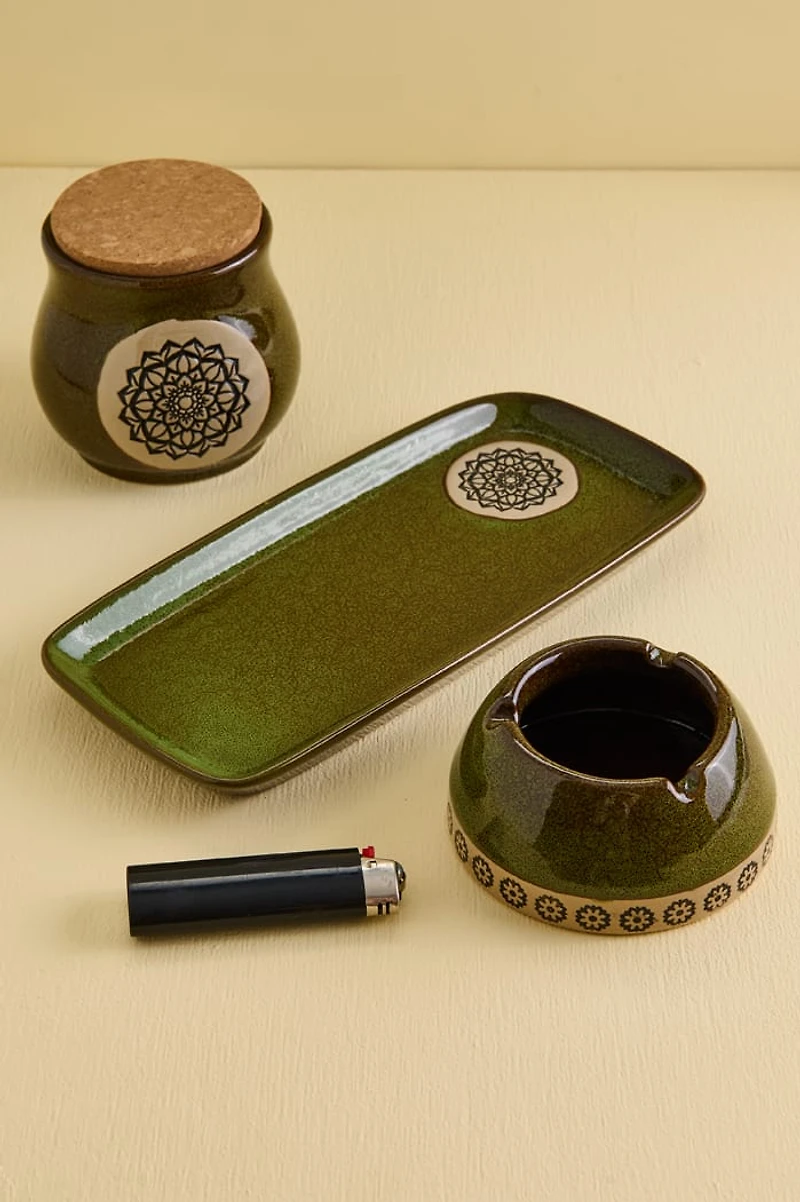 Green Mandala Ceramic Ashtray