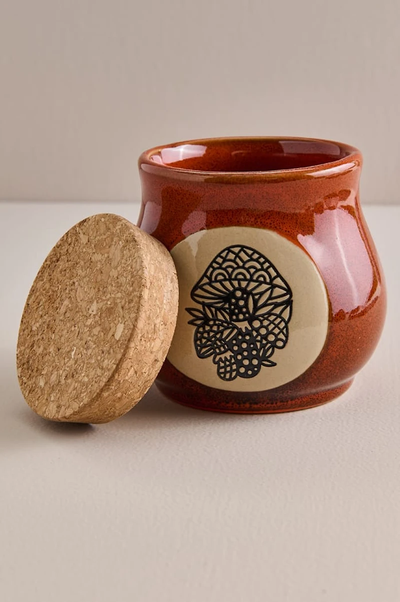 Orange Mushroom Ceramic Stash Jar