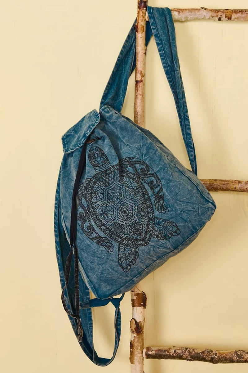 Teal Mandala Turtle Spirit Convertible Sling Bag
