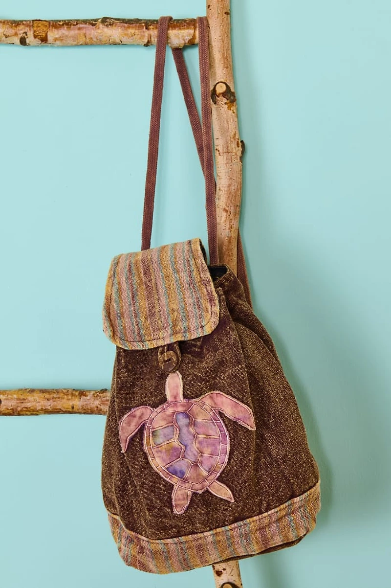 Brown Turtle Mini Drawstring Backpack