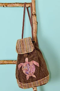 Brown Turtle Mini Drawstring Backpack