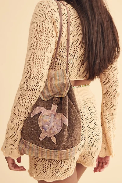 Brown Turtle Mini Drawstring Backpack
