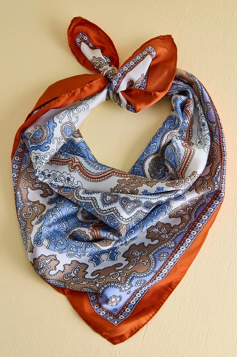 Blue Southwest Medium Boho Satin Bandana