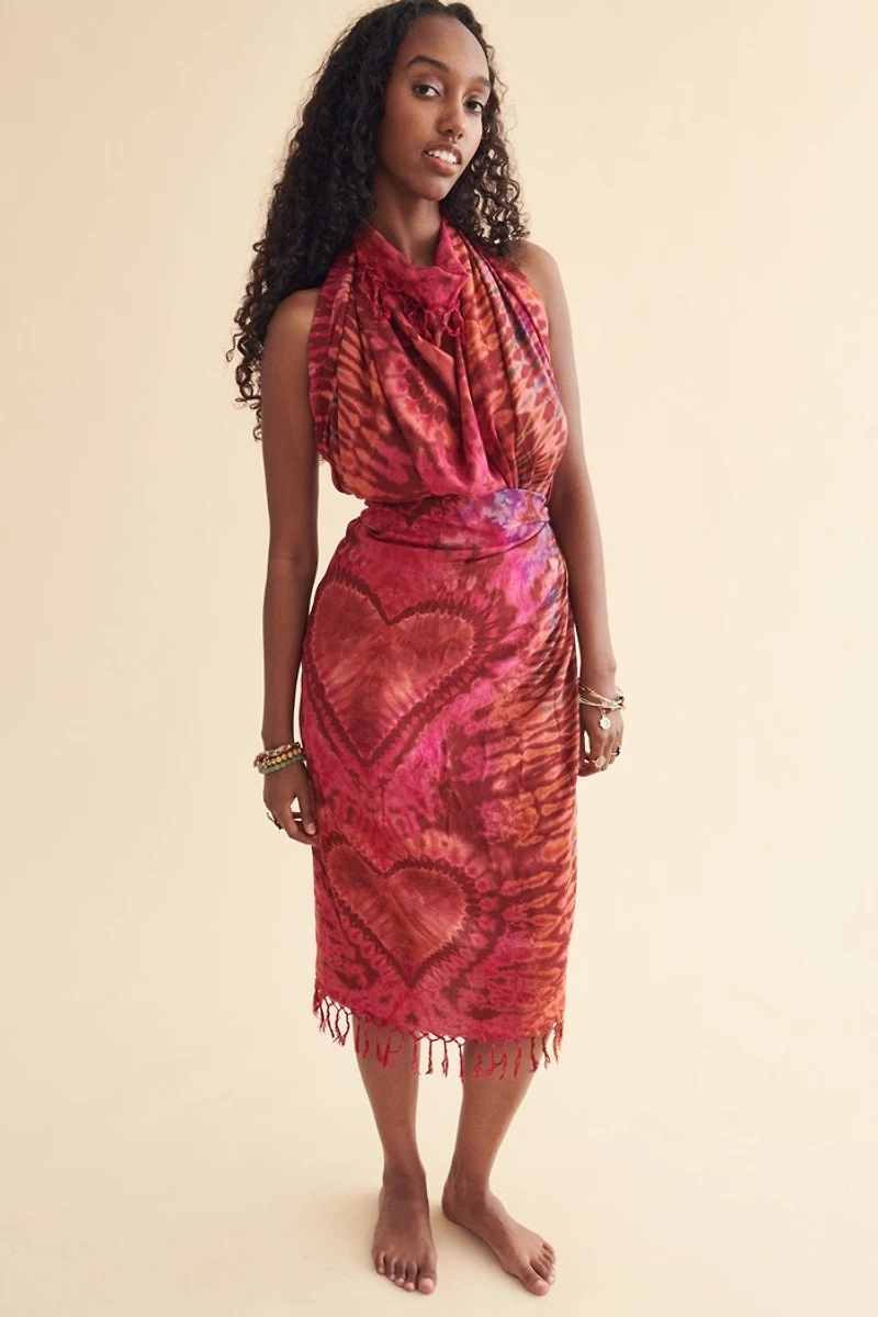 Pink Heart Artisan Tie Dye Wrap Sarong