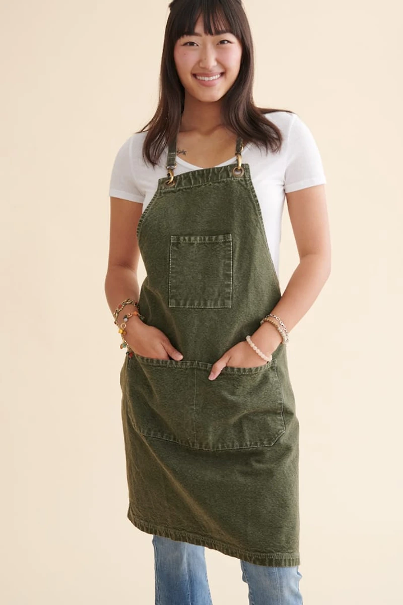 Olive Stone Wash Kitchen Apron.