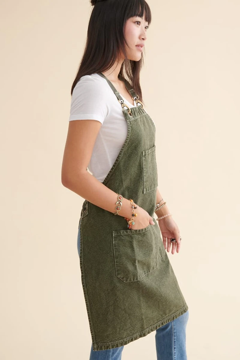Olive Stone Wash Kitchen Apron.