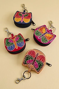 Multi Butterfly Leather Coin Pouch Keychain