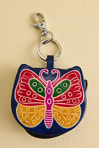 Multi Butterfly Leather Coin Pouch Keychain
