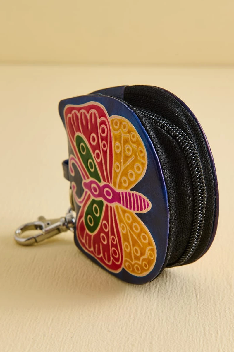 Multi Butterfly Leather Coin Pouch Keychain