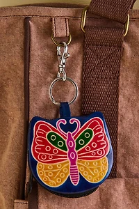 Multi Butterfly Leather Coin Pouch Keychain