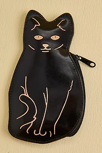 Black Cat Leather Coin Pouch Keychain