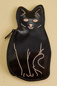 Black Cat Leather Coin Pouch Keychain