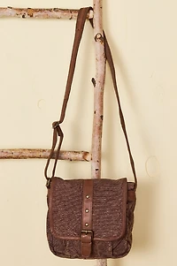 Brown Leather Trim Canvas Messenger Bag