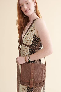 Brown Leather Trim Canvas Messenger Bag