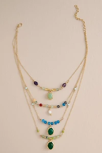 Gold Amethyst Glass Bead Layered Necklace
