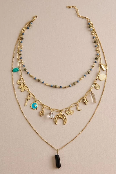 Black Onyx Gold Triple Layered Necklace
