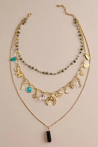 Black Onyx Gold Triple Layered Necklace