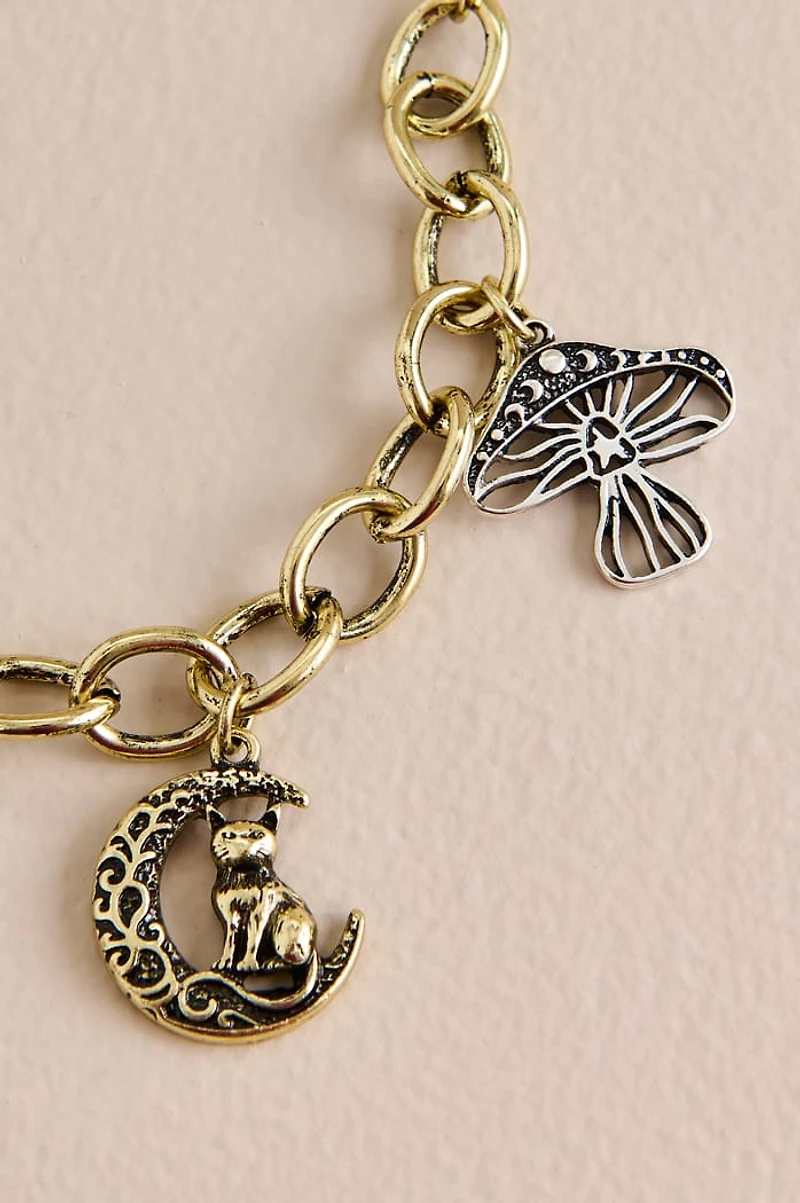 Amethyst Cat Moon Charm Bracelet