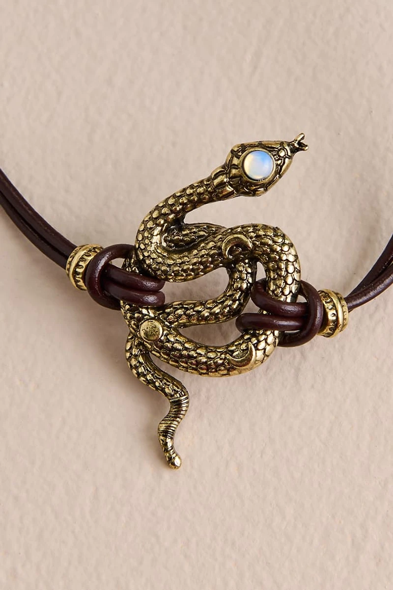 Opalite Gold Snake Leather Wrap Bracelet