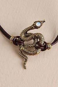 Opalite Gold Snake Leather Wrap Bracelet