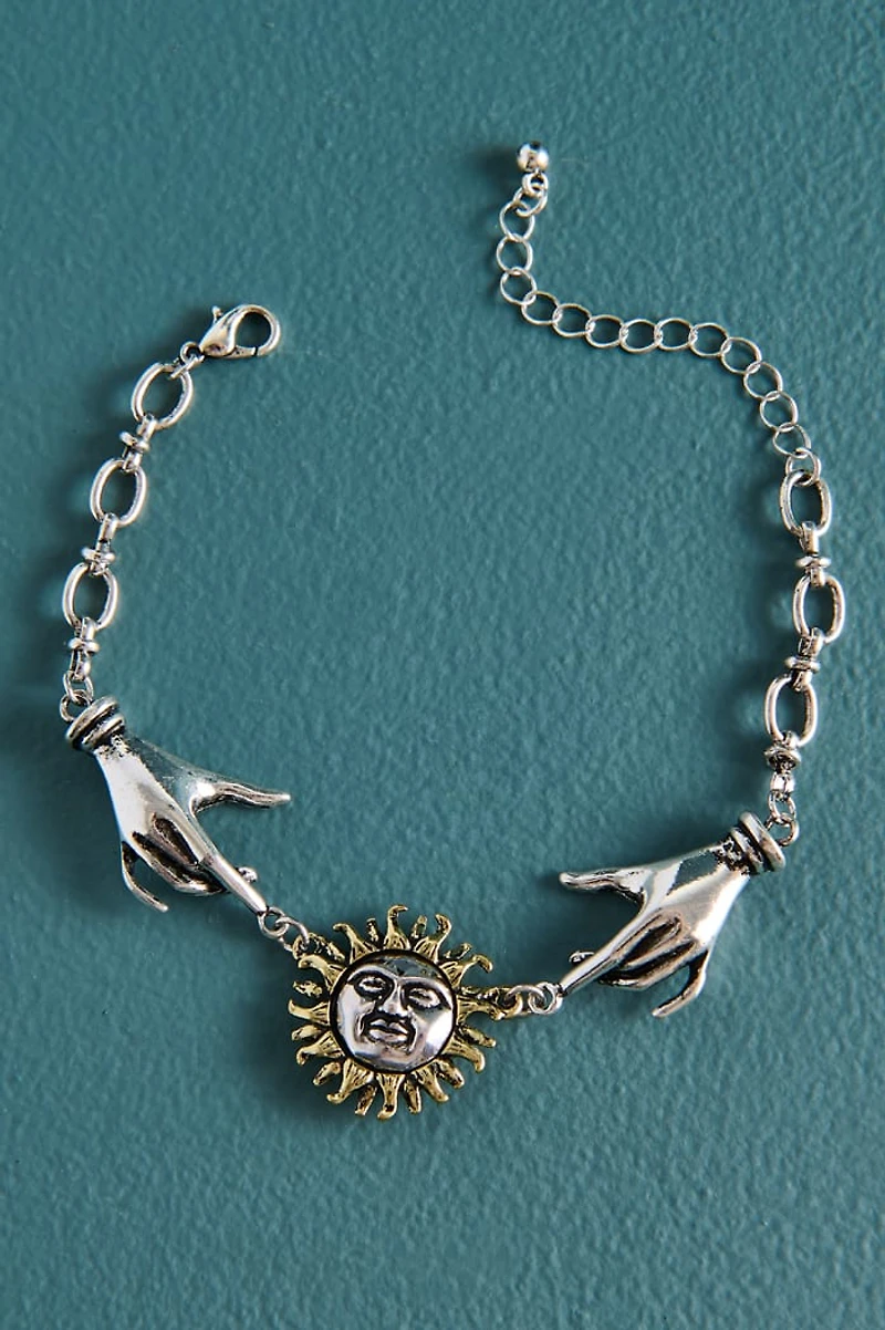 Silver Fortune Hands Sun Bracelet
