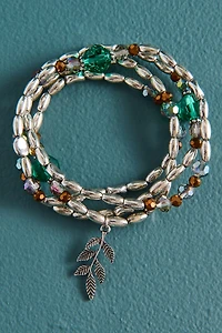 Silver Beaded Leaf Wrap Bracelet
