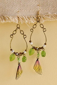 Butterfly Wing Leaf Chain Earrings