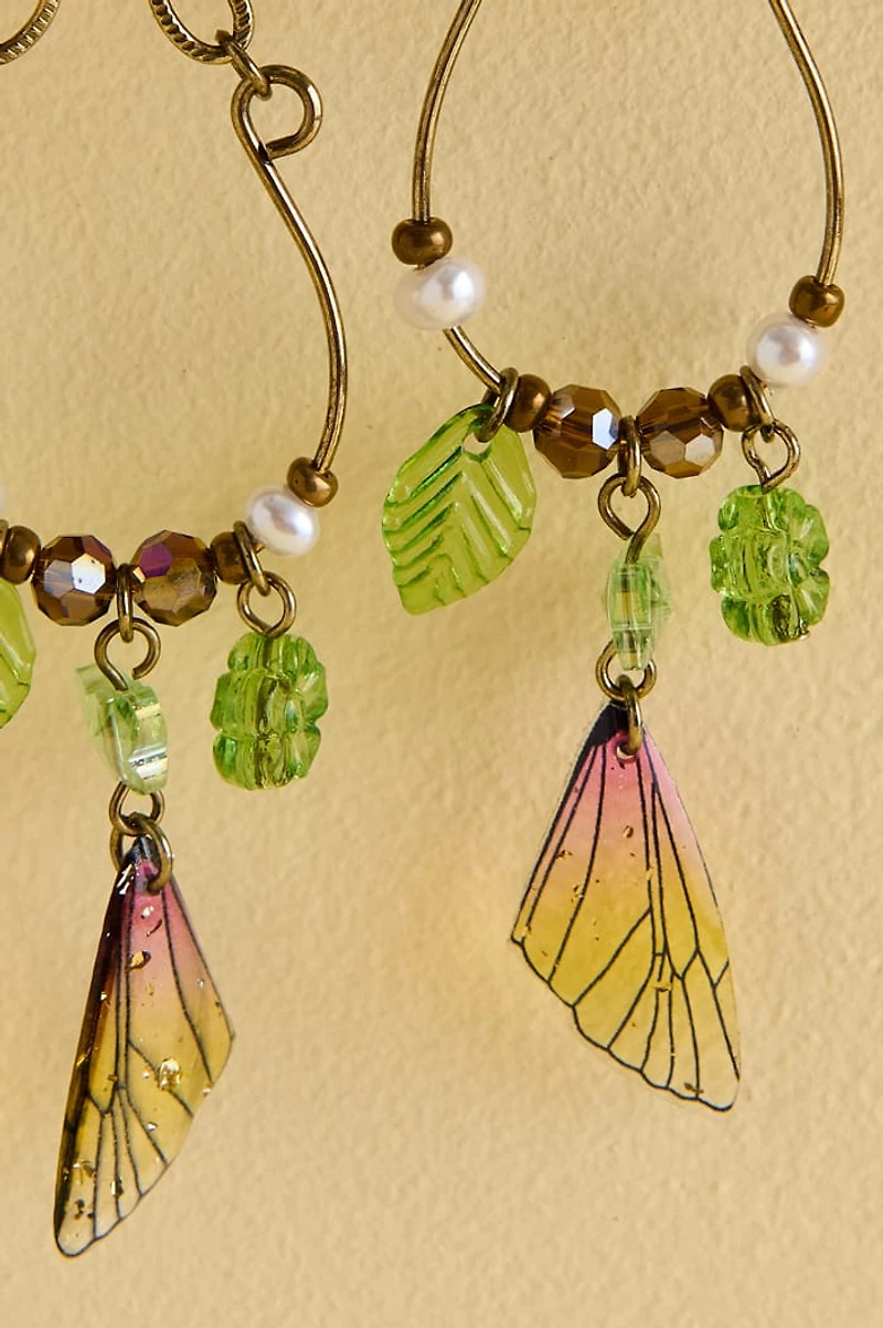 Butterfly Wing Leaf Chain Earrings