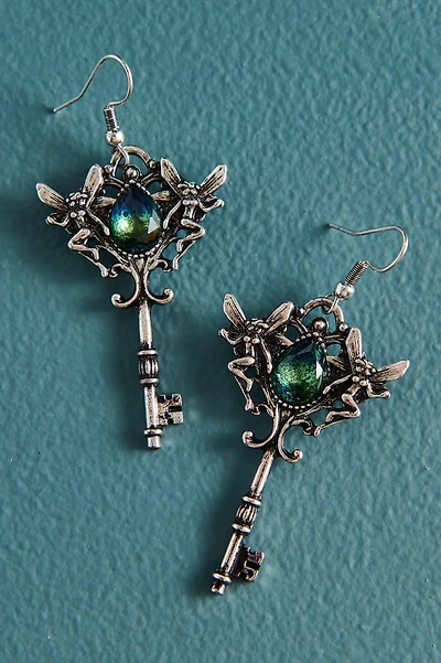 Silver Fantasy Fairy Key Earrings