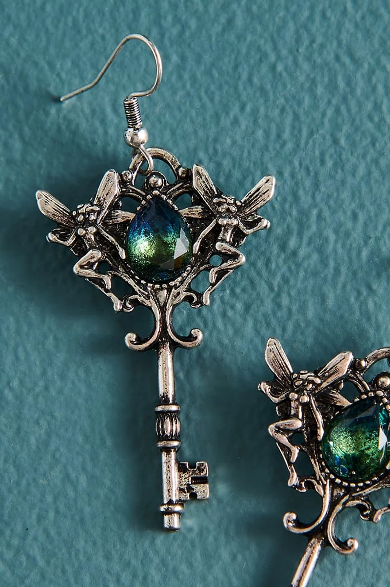 Silver Fantasy Fairy Key Earrings