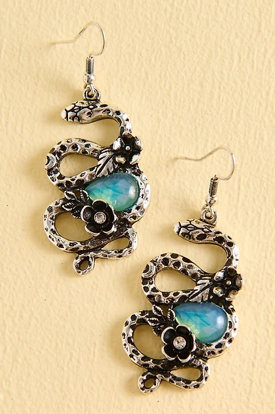 Opalite Silver Coiled Serpent Earrings