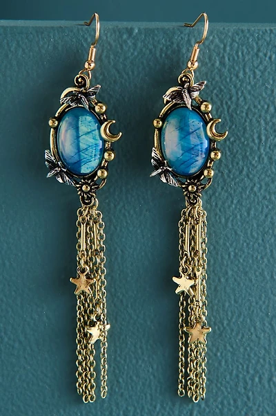 Opalite Moon Moth Gold Chain Earrings